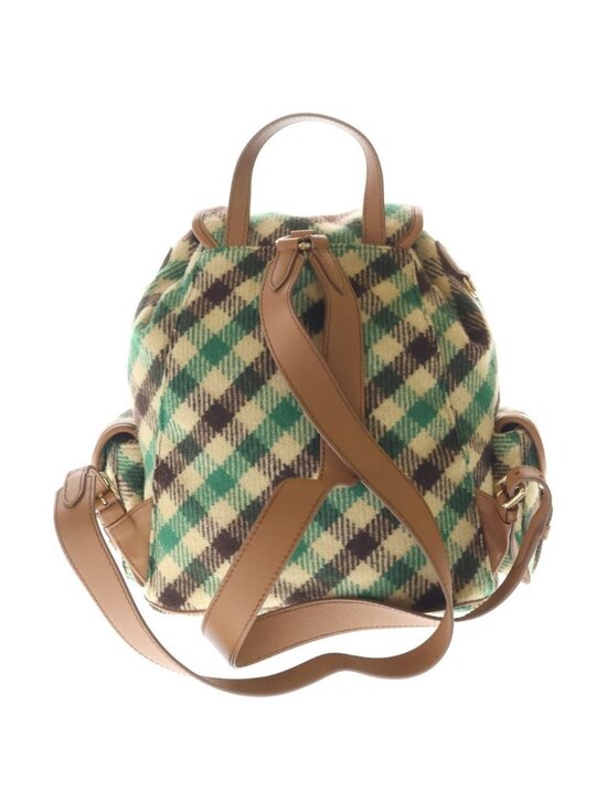 Miu Miu Plaid and Leather Backpack Tartan Check Wool Green Beige main image 7